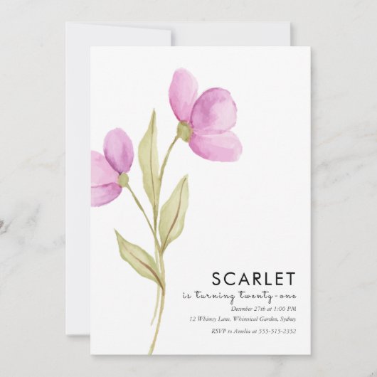 シックモダンシンプル誕生日21日 招待状 (正面)