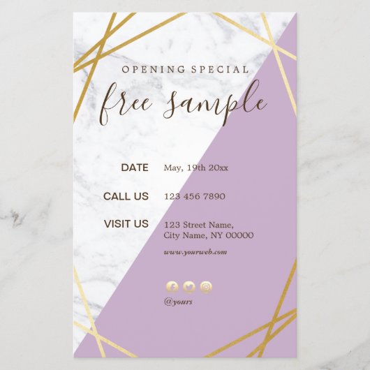 シックモダンジオメトリック金ゴールドマーブルラベンダー5.5x8.5 チラシ (正面)