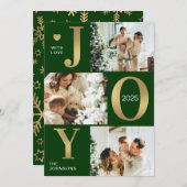 シックモダンジョイグリーン金ゴールドフォトコラージュクリスマス シーズンカード (正面/裏面)