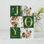 シックモダンジョイグリーン金ゴールドフォトコラージュクリスマス シーズンカード (スタンド正面)