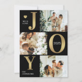 シックモダンジョイ黒金ゴールドフォトコラージクリスマス シーズンカード (正面)