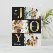 シックモダンジョイ黒金ゴールドフォトコラージクリスマス シーズンカード (スタンド正面)