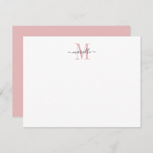 シックモダンスエレガントクリックスダスティピンクモノグラム ノートカード (正面/裏面)