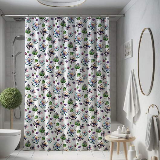 シックモダンスカラフルテンドグラス花柄 シャワーカーテン