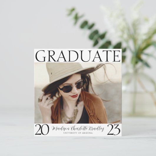 シックモダンスクエア4写真卒業発表 招待状 (スタンド正面)