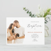 シックモダンスクリプエレガントト写真洗礼 招待状 (スタンド正面)