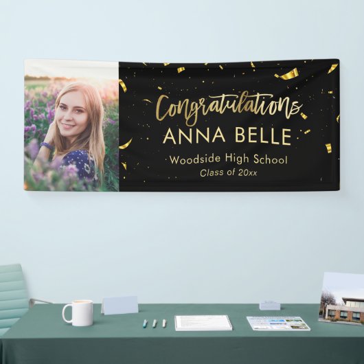 シックモダンスクリプエレガントト金ゴールド卒業写真 横断幕 (トレードショー)