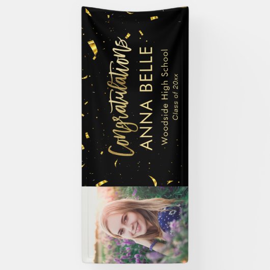 シックモダンスクリプエレガントト金ゴールド卒業写真 横断幕 (縦)