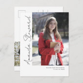 シックモダンスクリプトの卒業発表 案内ポストカード (正面/裏面)