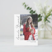 シックモダンスクリプトの卒業発表 案内ポストカード (スタンド正面)