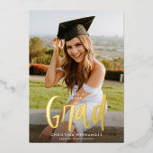 シックモダンスクリプトグラッドフォト卒業金ゴールド 箔招待状 (正面)