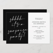 シックモダンスクリプトシーハサプライズ誕生日パーティーI 招待状 (正面/裏面)