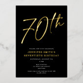 シックモダンスクリプトセヴェント70th誕生日パーティー 箔招待状 (正面)
