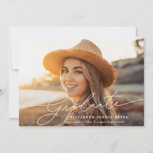 シックモダンスクリプトタイプ2写真卒業 案内状 (正面)