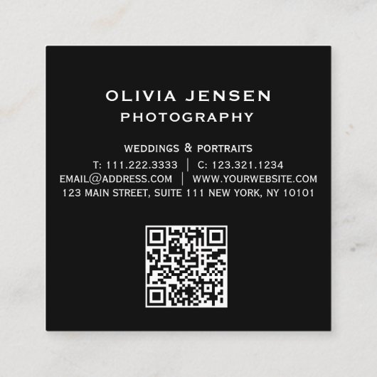 シックモダンスクリプトタイポグラフィシンプル写真家 スクエア名刺 (裏面)