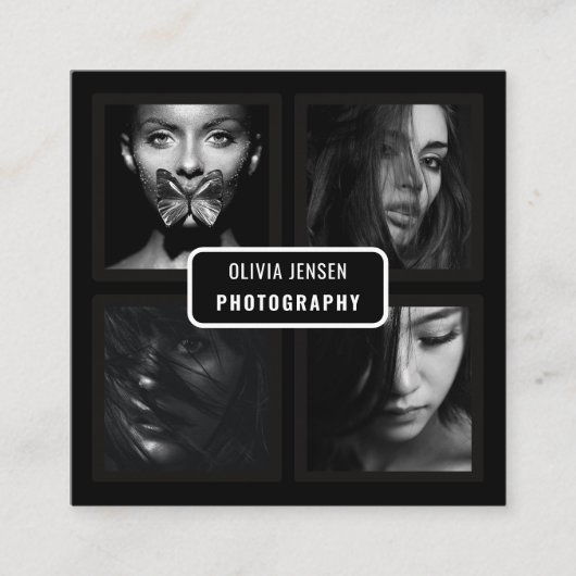 シックモダンスクリプトタイポグラフィシンプル写真家 スクエア名刺 (正面)