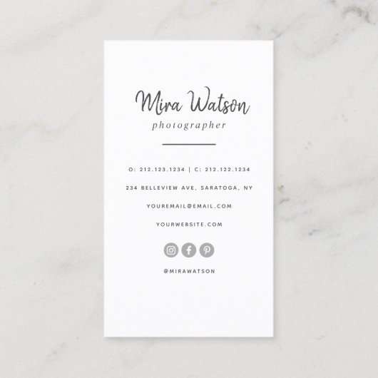 シックモダンスクリプトタイポグラフィシンプル写真家 名刺 (裏面)