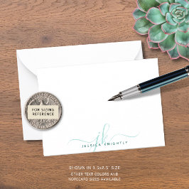 シックモダンスクリプトターコイズモノグラムイニシャル ノートカード