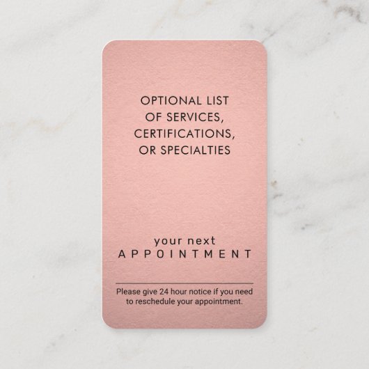 シックモダンスクリプトバラ金ゴールドフェイクフォイル垂直 予約カード (裏面)