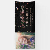 シックモダンスクリプトバラ金ゴールド卒業写真 横断幕 (縦)