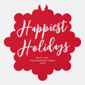 シックモダンスクリプトビッグフォトクリスマスホリデー オーナメントカード (裏面)