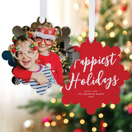 シックモダンスクリプトビッグフォトクリスマスホリデー オーナメントカード