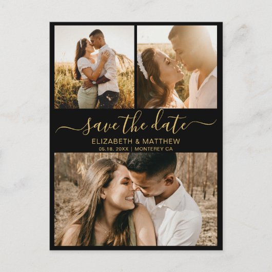 シックモダンスクリプトフォトコラージュ日付の保存 案内ポストカード (正面)