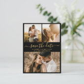 シックモダンスクリプトフォトコラージュ日付の保存 案内ポストカード (スタンド正面)