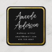 シックモダンスクリプトブラック+金ゴールド写真 スクエア名刺 (正面)