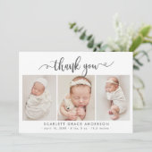 シックモダンスクリプトベビー3 Photo Collageありがとう サンキューカード (スタンド正面)