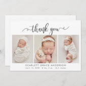 シックモダンスクリプトベビー3 Photo Collageありがとう サンキューカード (正面/裏面)
