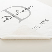 シックモダンスクリプトホワイトグレーファミリーモノグラム シェルパブランケット (3/4)