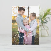 シックモダンスクリプトメリークリスマスワンフォト シーズンカード (スタンド正面)