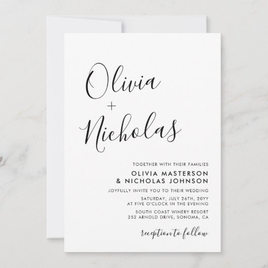 シックモダンスクリプトモノグラ結婚ム 招待状 (正面)