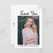 シックモダンスクリプト卒業写真ミニマル サンキューカード (正面/裏面)