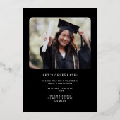 シックモダンスクリプト大学院写真卒業金ゴールド 箔招待状 (裏面)