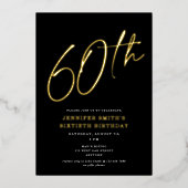 シックモダンスクリプト第60回誕生日パーティー 箔招待状 (正面)