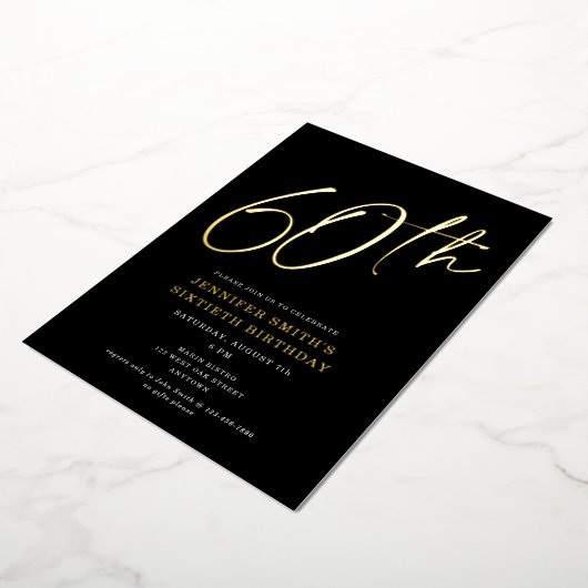 シックモダンスクリプト第60回誕生日パーティー 箔招待状 (回転した状態)