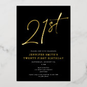 シックモダンスクリプト21歳21歳の誕生日パーティー 箔招待状 (正面)