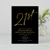 シックモダンスクリプト21歳21歳の誕生日パーティー 箔招待状 (立ち正面)
