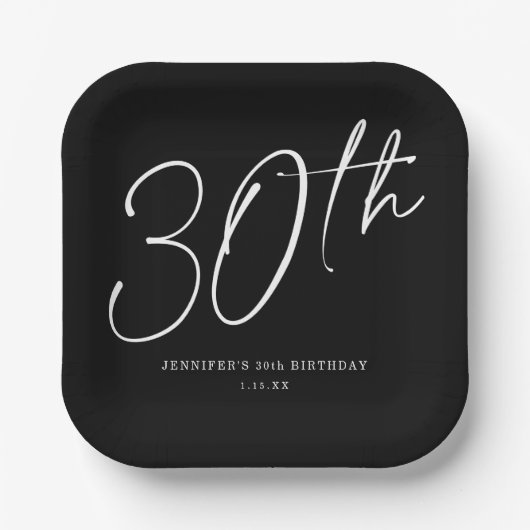 シックモダンスクリプト30歳の誕生日パーティー ペーパープレート (正面)