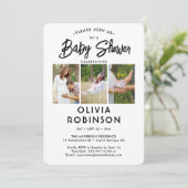 シックモダンスクリプト4フォトベビーミニマルシャワー 招待状 (スタンド正面)