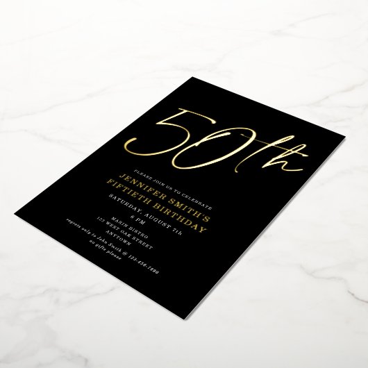 シックモダンスクリプト50歳50歳の誕生日パーティー 箔招待状 (回転した状態)