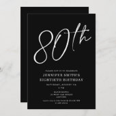 シックモダンスクリプト80歳80歳の誕生日パーティー 招待状 (正面/裏面)