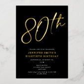 シックモダンスクリプト80歳80歳の誕生日パーティー 箔招待状 (正面)