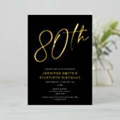 シックモダンスクリプト80歳80歳の誕生日パーティー 箔招待状 (立ち正面)