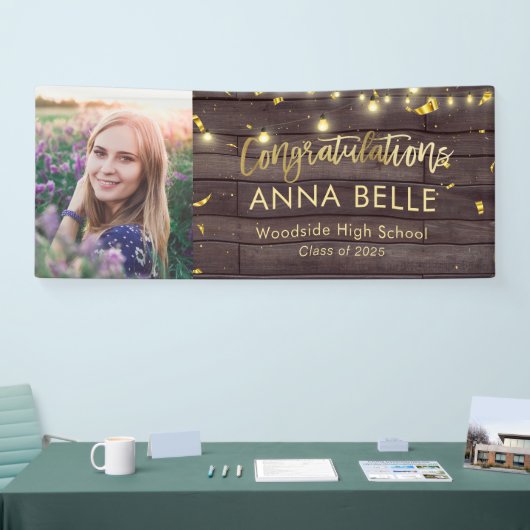 シックモダンスクリプ素朴ト金ゴールド卒業写真 横断幕 (トレードショー)