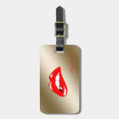 シックモダンスタイリッシュ金ゴールド – 赤い唇，パーソナライズされた ラゲッジタグ (正面縦)