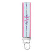 シックモダンストライプスカイブルーピンクイニシャルモノグラム リストバンドキーホルダー (鍵ボトム)