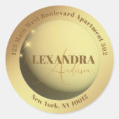 シックモダンスパークリーフェイク金ゴールド差出人住所ラベル ラウンドシール (正面)